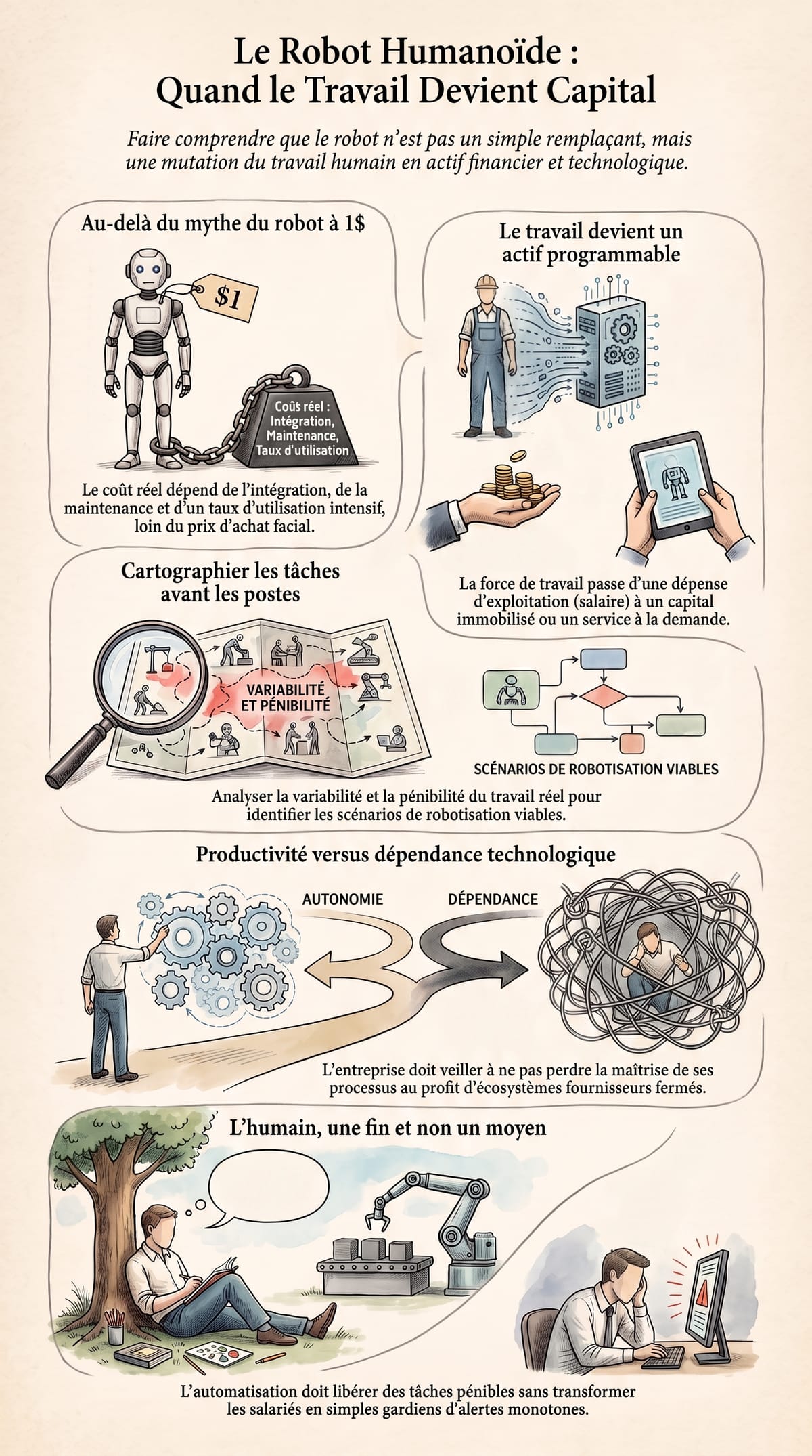 Robot humanoïde présenté comme un capital productif au sein d’une organisation industrielle