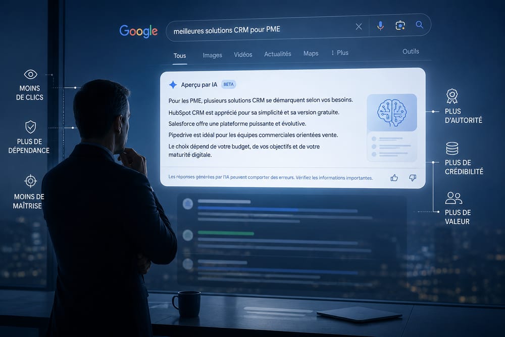 Couverture de l’article : AI Overviews en France : pourquoi la visibilité digitale ne se jouera plus seulement au clic